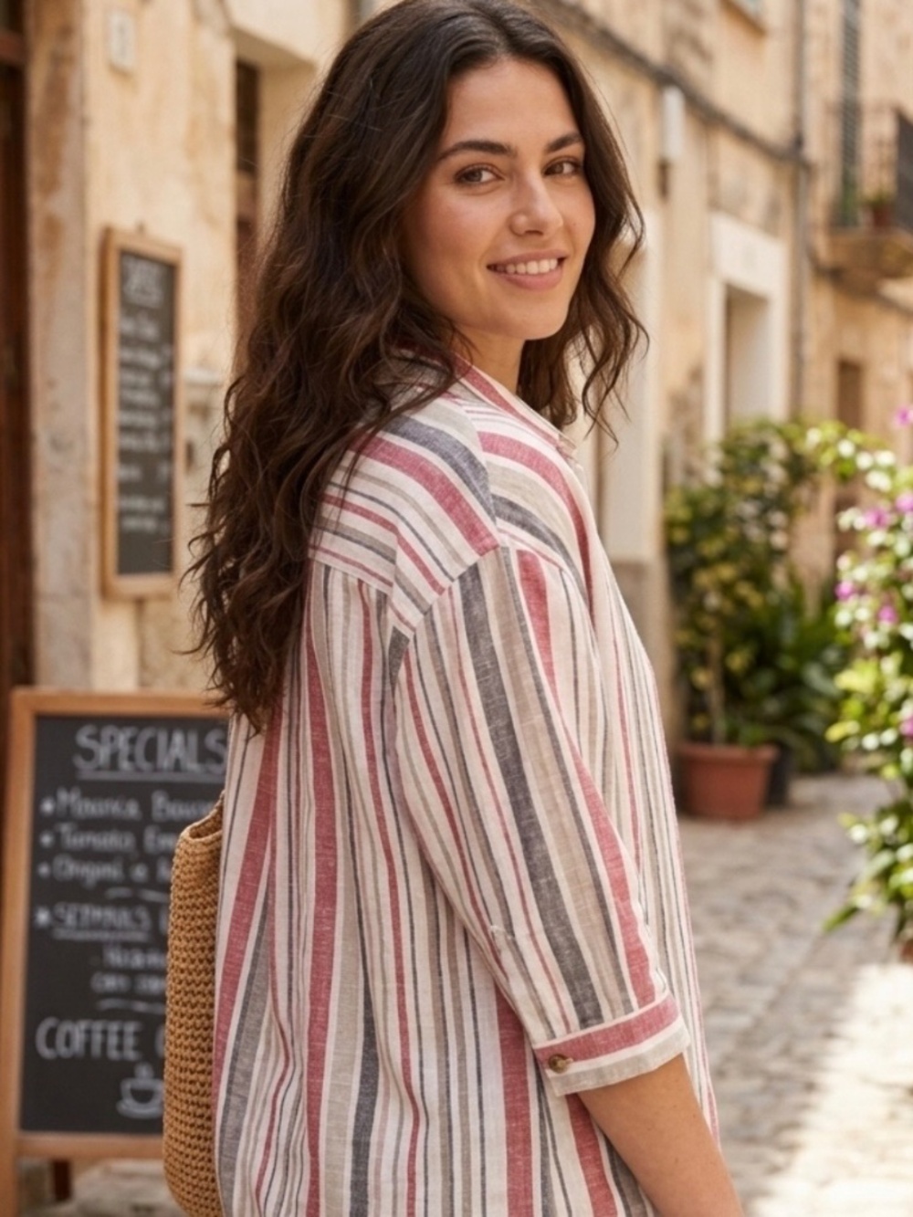 Unique Spectrum Cotton Striped Blouse M Boho Chic Coastal Grandma Hippie